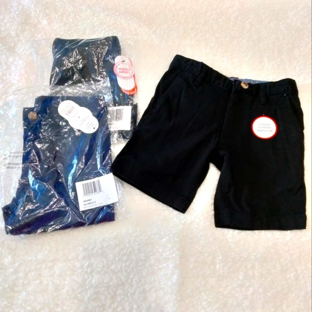 Boys uniform school shorts bundle lot of 2 black 1 navy Wonder Nation Size 4